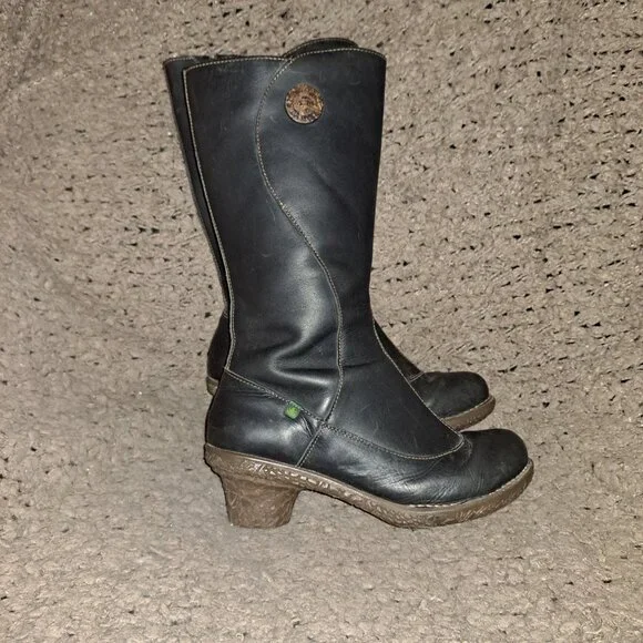 EL NATURALISTA-Black Leather-Side Zip-Calf High-Sz 38-HTF-Excellent - Picture 5 of 7